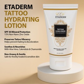 ETADERM Tattoo Sunscreen Lotion SPF 30 - Water-Resistant Tattoo Aftercare Lotion to Preserve Ink Vibrancy