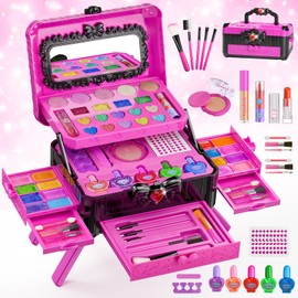 Kids Makeup Sets for Girls - Washable Toddler Makeup Toys with Mirror, Dressing Table with Stand Kids Play Makeup Kits for 3 4 5 6 7 8-12 Year Old Little Girls Birthday & Christmas