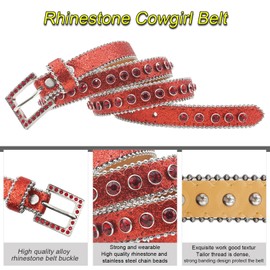 EVERBLTING Rhinestone Belt Women Studded Belts Western Cowboy Cowgirl Belts Goth Belt Women Bling Stylish Belt Cowgirl Belts y2k 95