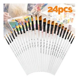 Juego De 24 Pinceles Zhu Ting Para Acuarelas Hechos De Nailon