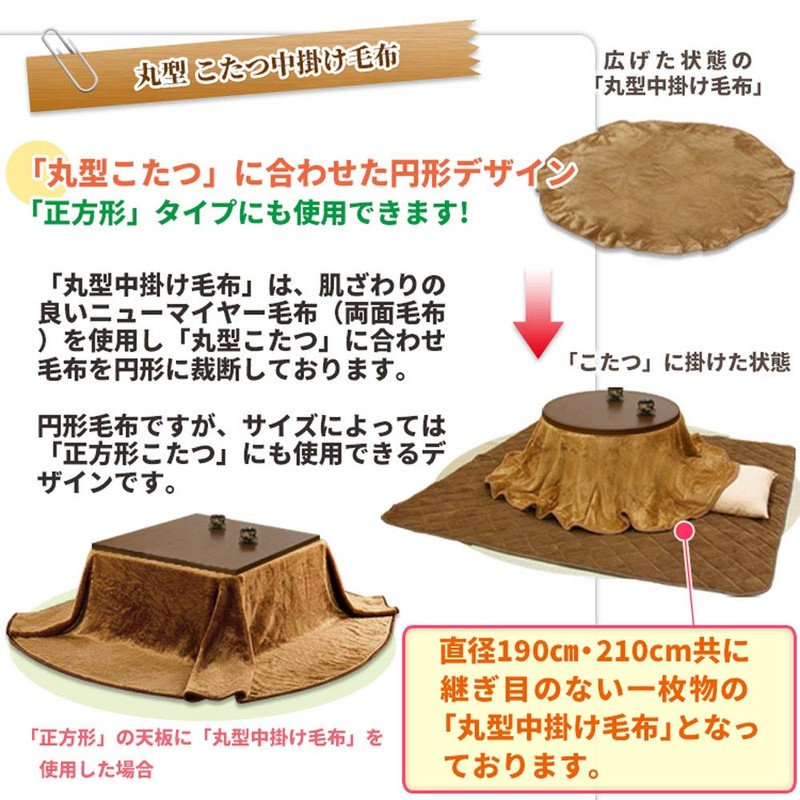 Kotatsu Medium Throw Blanket, Round Size, Diameter 74.8 x 74.8
