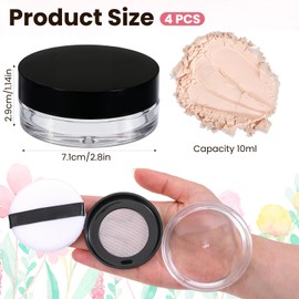 YBEATY 4 Pcs Loose Powder Container Small Travel Plastic Empty Compact Square Case Reusable Refillable Cosmetic Makeup Box with Rotatable Sifter Leakproof Screw Lid (Black)
