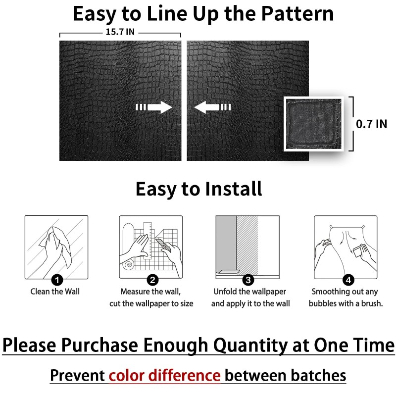 Kimhan Black Peel and Stick Wallpaper Removable Crocodile Self Adhesive