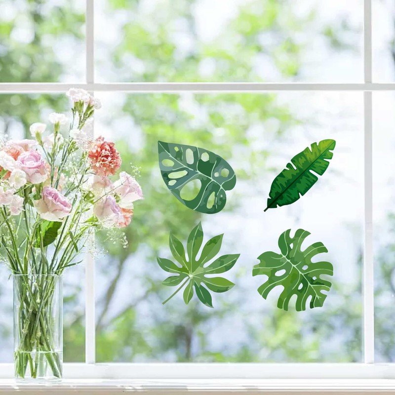 GORGECRAFT 4Pcs Palm Leaves Window Clings 16cm Monstera Leaf Window