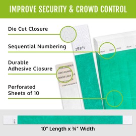 100 WristCo Pantone Green Tyvek Wristbands for Events - Comfortable Tear Resistant Paper Bracelets ID Wrist Bands for Concerts Festivals Admission Party Identification