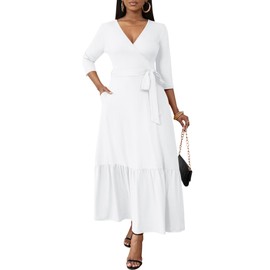 FANDEE Plus Size White Linen Dresses for Curvy Women, Casual Boho Fall Dress for Cocktail Prom Party,3XL