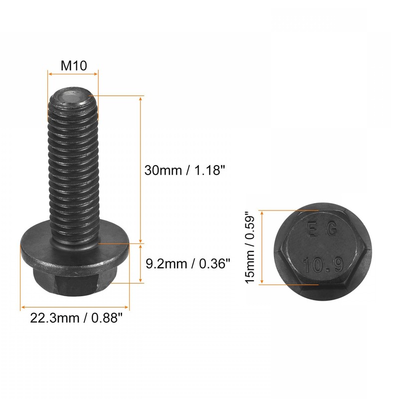 TA-VIGOR 6Pcs M10 x 30mm Hex Flange Bolts, 10.9 Grade