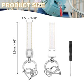 PATIKIL Leather Car Keychain, Microfiber Leather Bling Wristlet Keychains Key Fob Holder with Keyrings for Women Tote Bag Backpacks Accessories, White