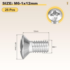 METALLIXITY Phillips Cross Recessed Countersunk Head Screws Bolts (M6-1x12) 25Pcs, 304 Stainless Steel Flat Head Woodworking Machine Screws - for Furniture Assembly DIY Projects, Silver
