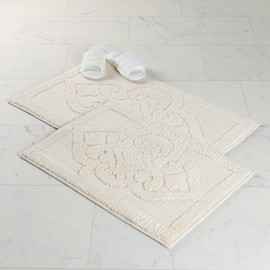 Superior Bath Rug Set, Small Area Rugs for Bathroom, Kitchen Decor, Machine Washable, Non-Slip Bathmat Rugs, High-Low Jacquard Mat, Medallion Accent Rug, Myra Collection, Set of 2, Large, Ivory