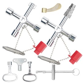 7 Pcs Utility Key Kit, Universal Control Cabinet Key, Gas Meter Key, Meter Box Key, Triangle Spanner Key, 4-Way Multifunctional Key, Square Key Valve for Gas, Electric and Plumbing Applications