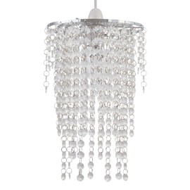 firstchoicelighting Modern Acrylic Crystal Waterfall Ceiling Light Shade Jewelled Ceiling Lampshade Easy Fit - No Wiring Required Chrome with Clear Jewelled Droplets