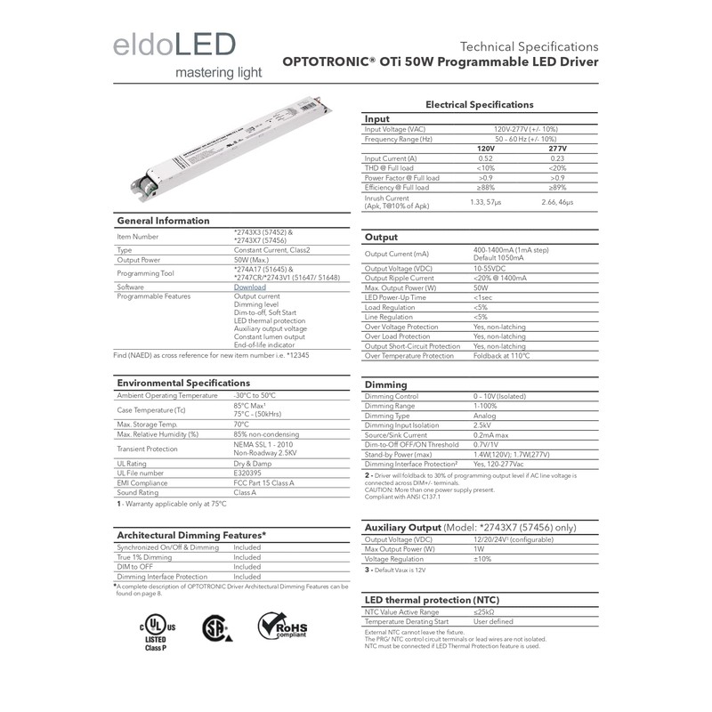 Pack of 5 - eldoLED *2743X3 OPTOTRONIC 50W Constant Current