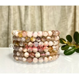 Agate Wholesale 6 Pcs Natural Flower Agate 6mm 7.5” Stretch Bracelet Crystal