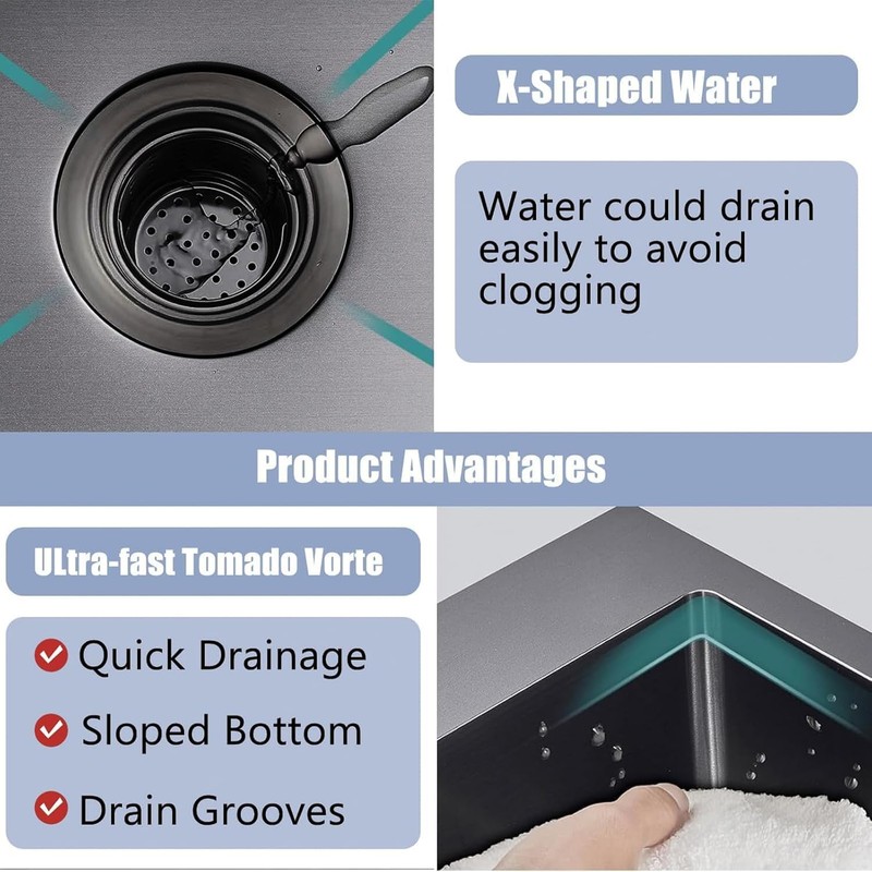 VALISY 18x18 Inch Black Bar Sink Drop In, Topmount Stainless