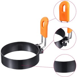 ANCLLO Egg Ring 4 Packs 2.95 Inch Egg Ring with Anti-Scald Handle with an Oil Brush Non Stick Coating Breakfast Tool for Eggs Frying/Shaping