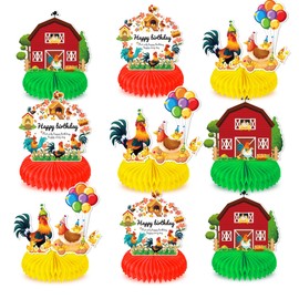 9Pcs Chicken Honeycomb Centerpieces, Hen Rooster Party Table Decoration, Birthday Theme Decor for Kids Adult Baby Shower Bachelorette, 1st Bday Favors Idea