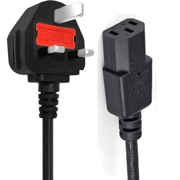 Power Lead UK 3 Pin IEC C13 Power Cable for