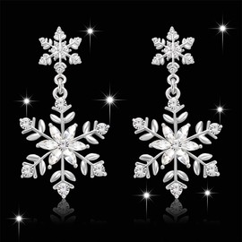 arete de copos de nieve navideños con diamantes de imitación, diseño de copos de nieve, Navidad, día de Acción de Gracias, regalo para mujeres y niñas (plata)