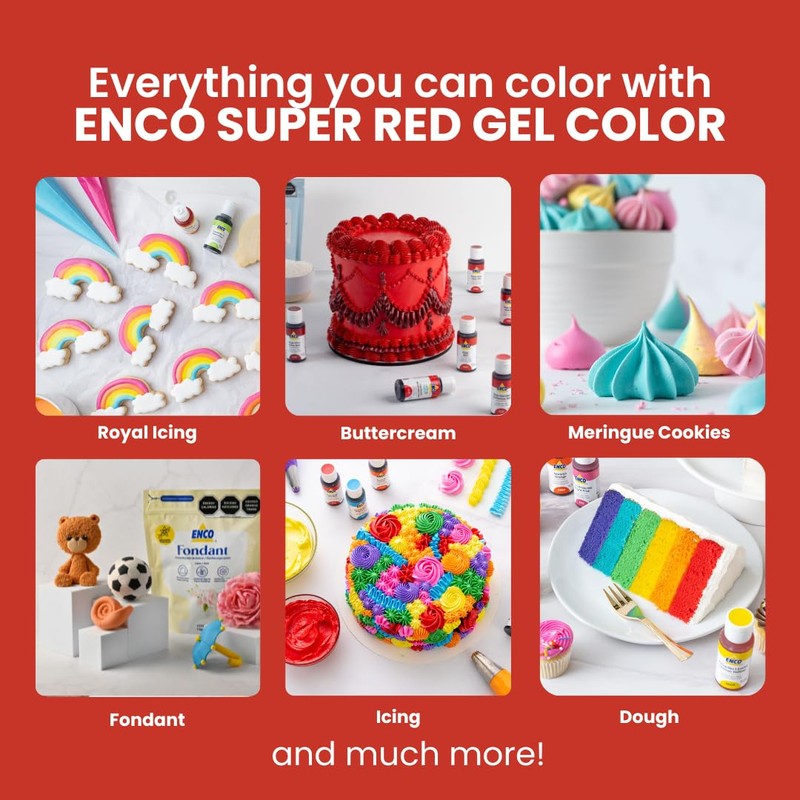 ENCO Food Coloring Gel Red 1.41 oz (40g) Concentrated, Vegan