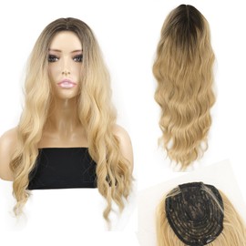 onemily Hair Toppers for Women 20 Inch Long Wavy Curly Blonde with Dark Root Clip In Hair Topper Add Hair Volume Synthetic Wiglets Hair Pieces For Women (Ash Blonde)