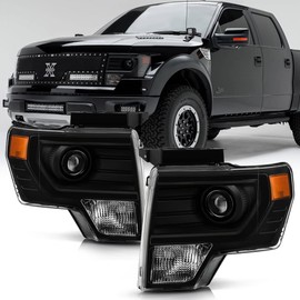 ACANII - For 2009-2014 Ford F150 Pickup [Upgrade SVT Projector Style] Black Housing Headlights Headlamps Pair Left+Right