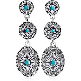 Western Earrings Jewelry for Women Vintage Oval Turquoise Dangle Earrings Cowgirl Country Concert Rodeo Costume Jewelry Accessories for Women (Silver)