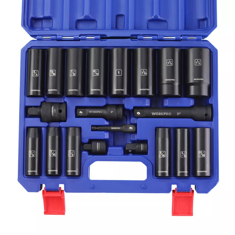 WORKPRO 20-Piece 1/2''Drive Deep Impact Socket Set 6-Point Cr-V Steel