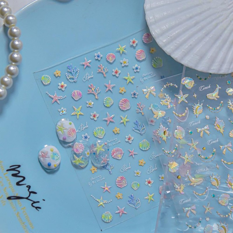 Pearl Ocean Nail Stickers 3D Self-Adhesive Shell Nail Art Stickers