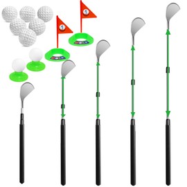 Youth Golf Wood,35-inch Telescopic Aluminum Kids Golf Club, Right-Handed, with 6 Practice Balls, Practice Putting Cups and Flags