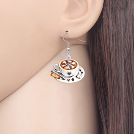 LONYOO Acrylic Coffee Cup Earrings Dangle Drop Sweet Drink Jewellery Spoon Earrings for Women Girls Trendy Gifts, Acrylic, No Gemstone
