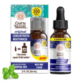 GuruNanda Concentrated Mouthwash (2 fl oz), Fluoride-Free, Mint Mouthwash with Natural Essential Oils, Supports 300 Rinses, Aids in Fresh Breath