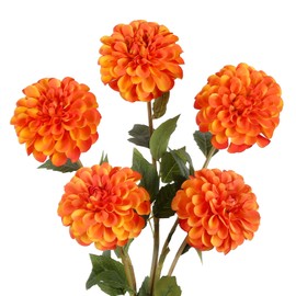 IPOPU 5 Pcs Orange Artificial Dahlia with Stem 27” Silk Dahlia Fake Flower Decor for Tall Vase Living Room Bathroom Wedding and Engagement Birthday Party Aisle Outdoor