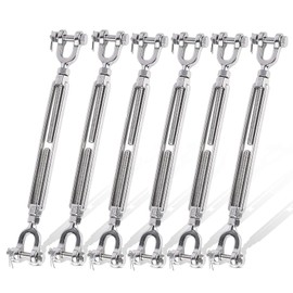 6 Pack Turnbuckle 3/16(M5) 304 Stainless Steel Turnbuckles, 660 lbs Working Load Limit, Jaw and Jaw Turnbuckle for Cables Wire Rope Tension, Cable Railing, Shade Sail