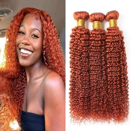 Ginger Kinky Curly Bundles Human Hair 350 Bundles Orange Ginger Curly Hair Bundles 22 24 26 Inch Double Weft Brazilian Remy Hair Extensions Silky and Soft Bundles