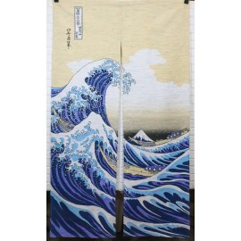 Japanese Noren Curtain Tapestry The Great Wave Off Kanagawa Mount Fuji Beige