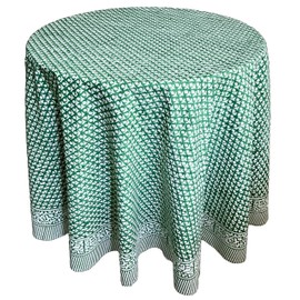 ATOSII Queen Green 100% Cotton Round Tablecloth, Handblock Print Floral Table Cloth for Kitchen Dining Linen I Parties, Weddings, Outdoors, Christmas, Thanksgiving I 90" Inches Round I 6 Seater