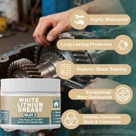 BTAS White Lithium Based Grease for Garage Door Tracks Hinges and Sliding Mechanisms,Bearings & Gears Lubricant Grease, Suitable for Automotive, Marine, Industrial & Household Applications,NLGI 2 5 oz