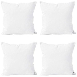 Encasa Homes Throw Pillow Covers 16 x 16 inch - Sublimation Blank White 4 pc Pack with Invisible Zipper - Soft Polyester Twill Cushion Cases, suitable for DIY, Digital Printing & Painting