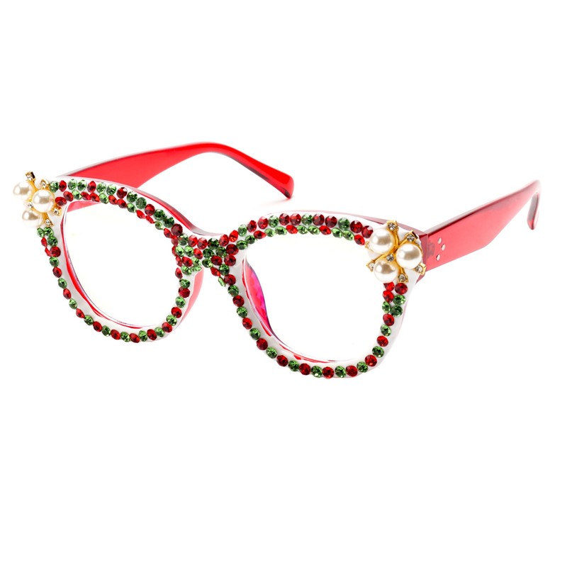 ICARA Oversized Christmas Bling Rhinestone Reading Glasses for Women Christmas