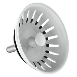 KANARY Stainless Steel Kitchen Sink Strainer Basket-Replacement for Standard Drains-Ball-lock Rubber Stopper (Single, White)