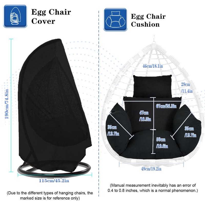 Egg Chair Cushion, Hanging Basket Chair Cushions with Pillow, Soft