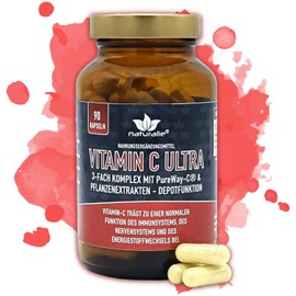 naturalie® - Vitamin C Ultra Capsules - High Dose 500 mg per Capsule | Triple Complex with Increased Bioavailability and Buffered Vitamin C + Plant Extracts - 90 Capsules without Unnecessary Additives