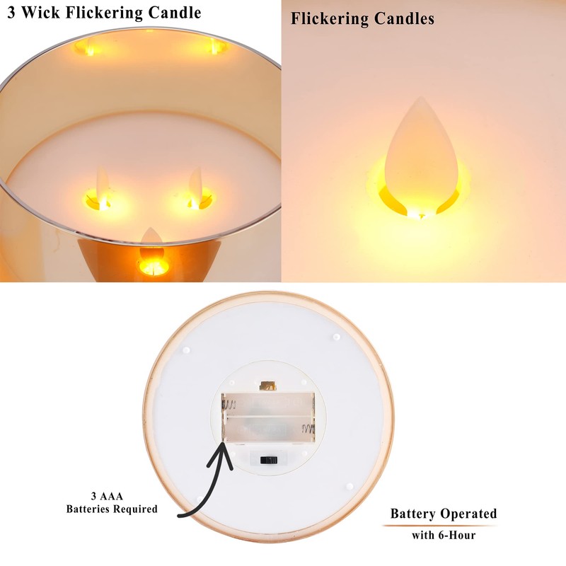 JHY DESIGN Large Moving 3 Wicks Battery Candle with 6-Hour