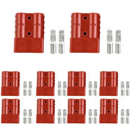 Eagles 50Amp Power Connector Plug,10PCS 7,8,10,12 AWG Battery Quick Connect/Disconnect Wire Harness Plug Connector with Terminal Pins Anderson Adapter for Recovery Winch Trailer,50A/600V (Red)