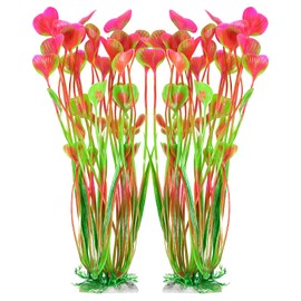AQUANEAT Artificial Fish Tank Plants, Plastic Aquarium Accessories Large, 15.5 inch Pink Decorations, 2pcs