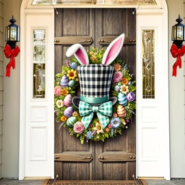 BlissYard Happy Easter Door Cover Bunny Hat Door Banner Welcome Easter Spring Banner Holiday Party Decorations for Front Door Wall Indoor Outdoor Decor 71x 35 Inch Spring Easter Hanging Decorations