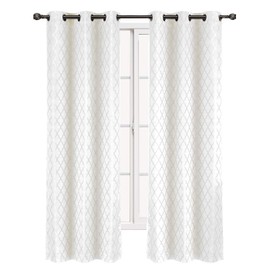 Willow 84-Inch Wide x 63-Inch Long, Jacquard Thermal Insulated Set of 2 Blackout Curtains, White
