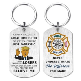 Mataly Firefighter Gifts Keychain Accessories - Motivational Appreciation Gift for Firemen Firewomen - You Are The Best - Never Underestimate You Made - First Responder Thank You Present
