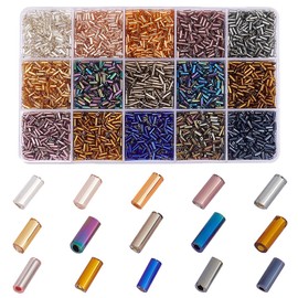 PH PandaHall 3330pcs 15 Colors Glass Bugle Beads, 4/5/6mm Metallic Tube Seed Beads Long Tube Beads Waist Beads Loose Spacer Beads Craft Beads for Earrings Bracelets Necklaces Jewelry Making